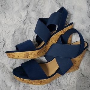 American Eagle Blue Suede Wedge Sandals